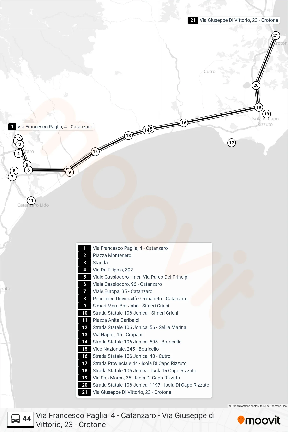 Linea 44 bus (Via Giuseppe Di Vittorio, 23 - Crotone) - Percorsi e fermate sulla mappa