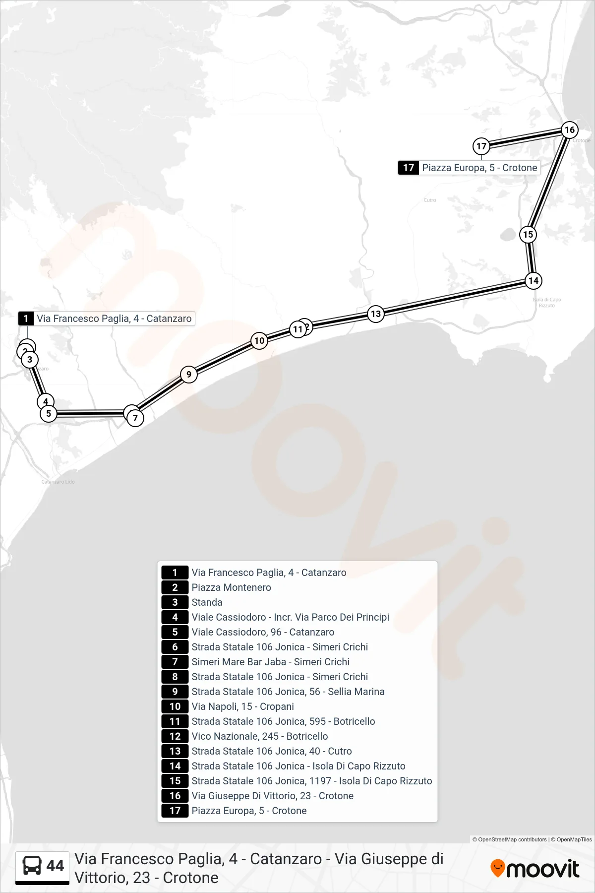 Linea 44  bus (Piazza Europa, 5 - Crotone) - Percorsi e fermate sulla mappa