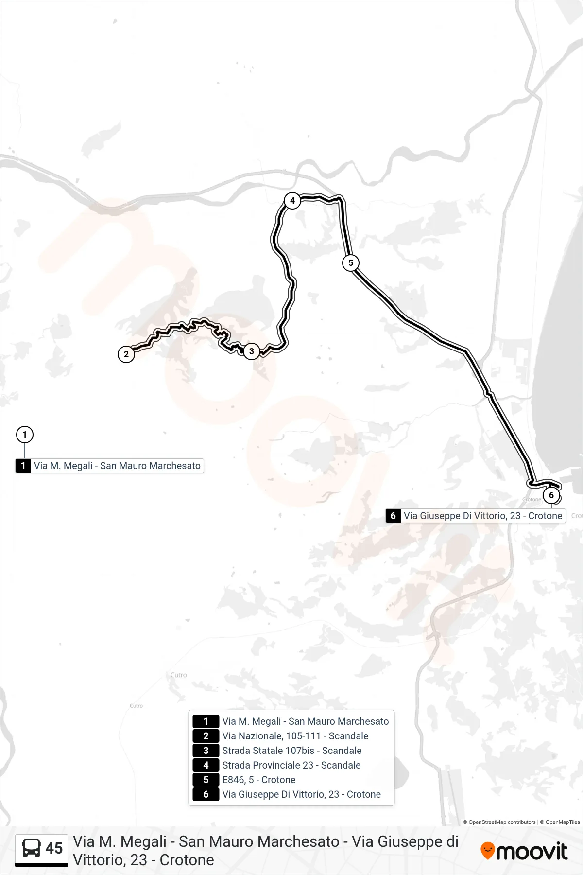 Linea 45  bus (Via Giuseppe Di Vittorio, 23 - Crotone) - Percorsi e fermate sulla mappa
