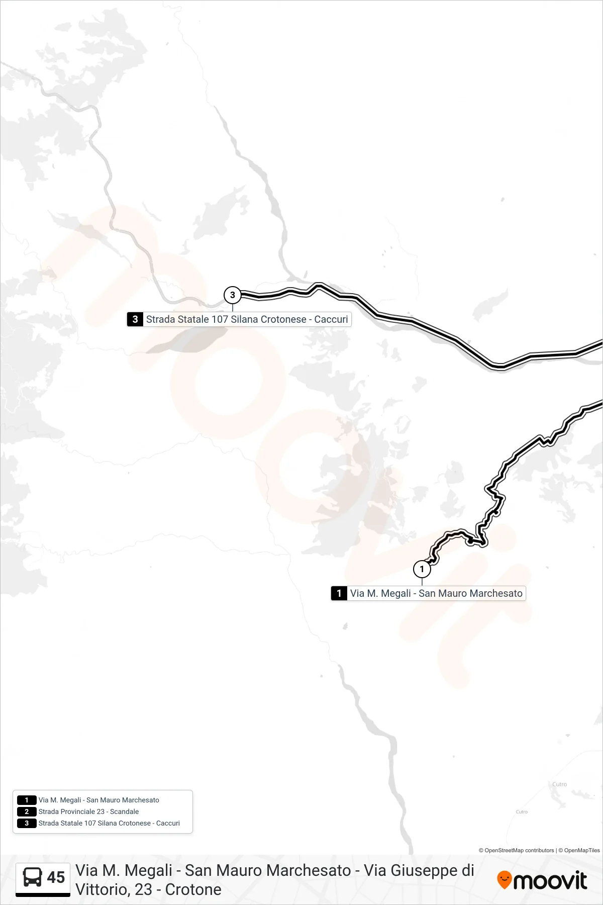 Linea 45 bus (Strada Statale 107 Silana Crotonese - Caccuri) - Percorsi e fermate sulla mappa