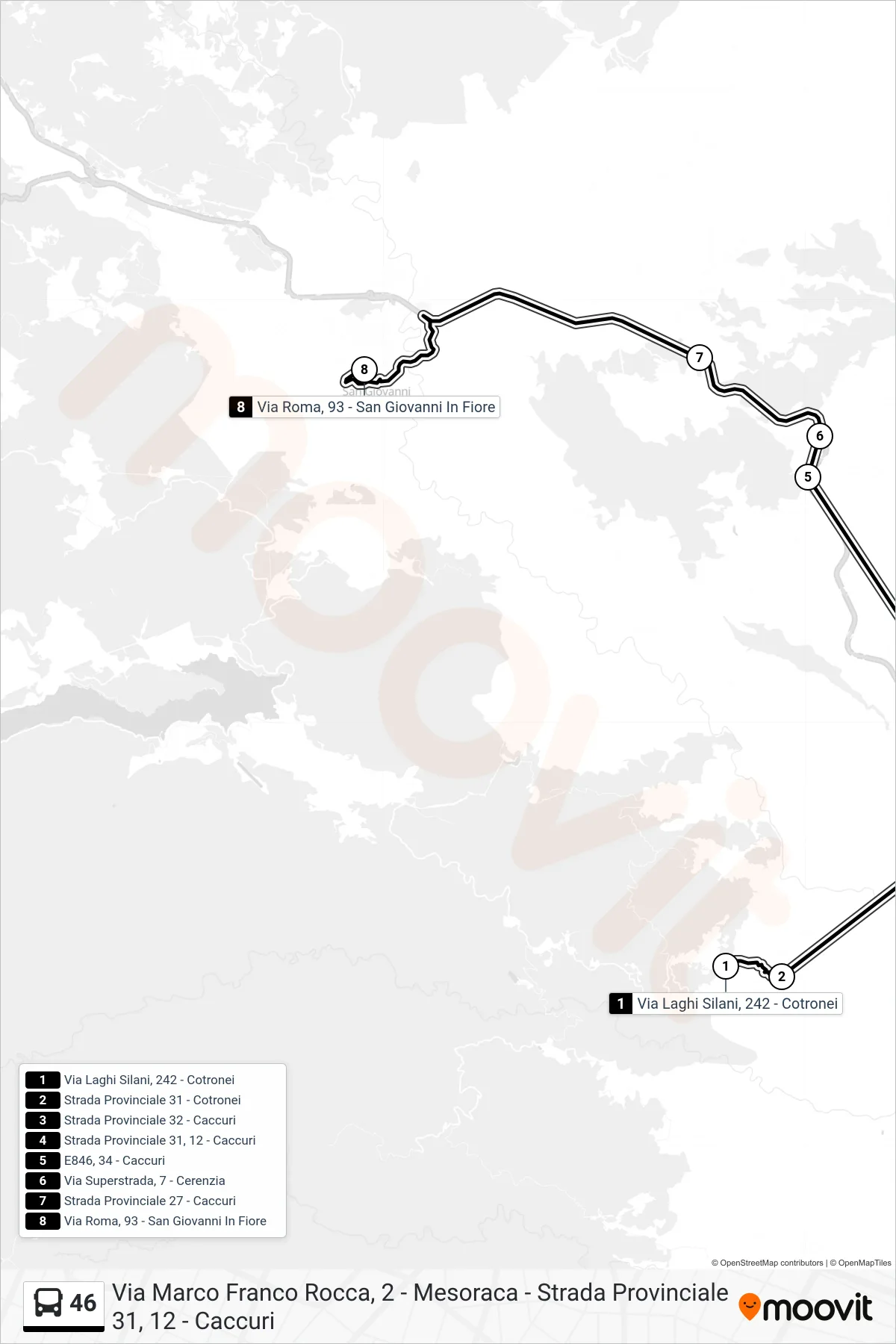 Linea 46 bus (Via Roma, 93 - San Giovanni In Fiore) - Percorsi e fermate sulla mappa