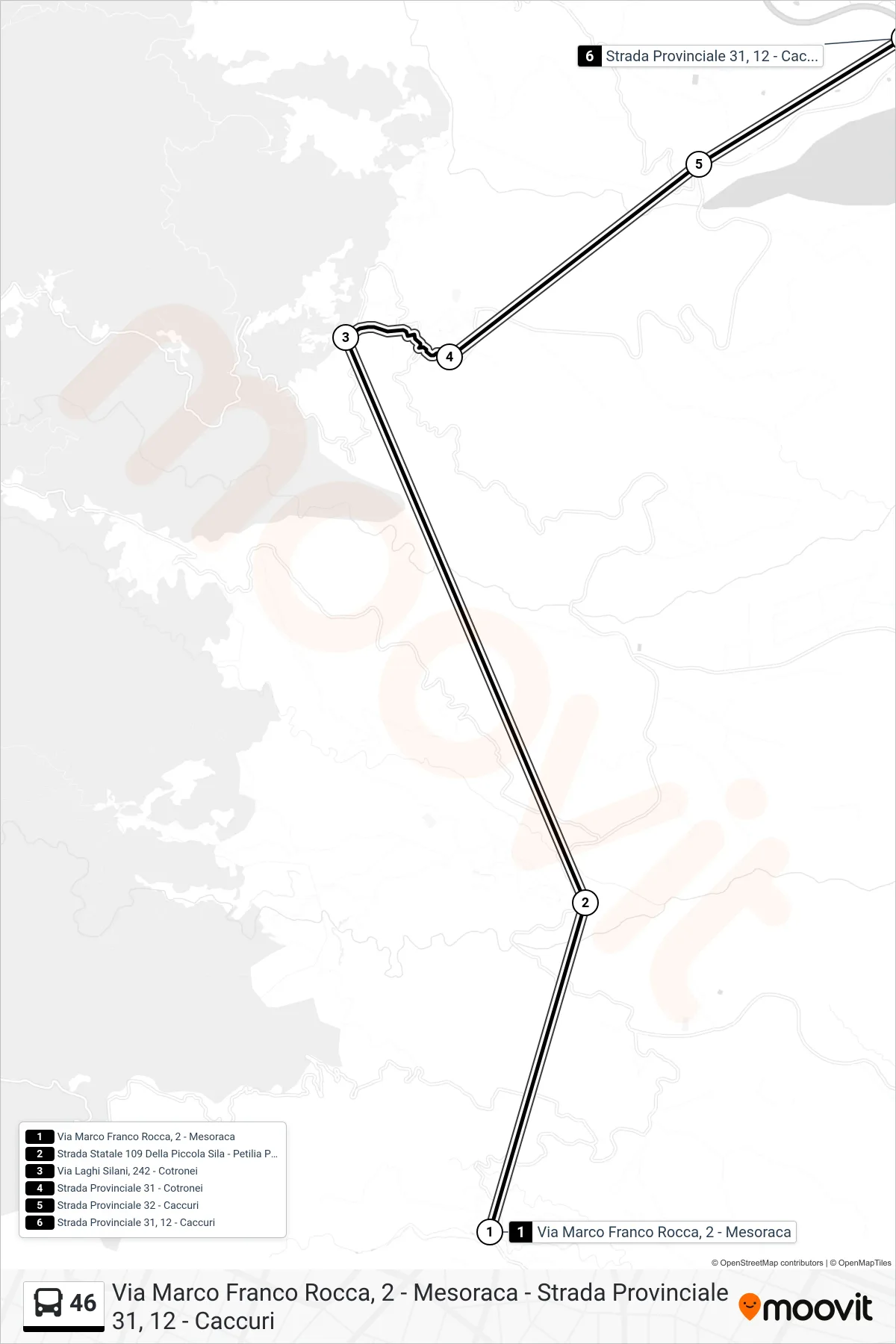 Linea 46 bus (Strada Provinciale 31, 12 - Caccuri) - Percorsi e fermate sulla mappa