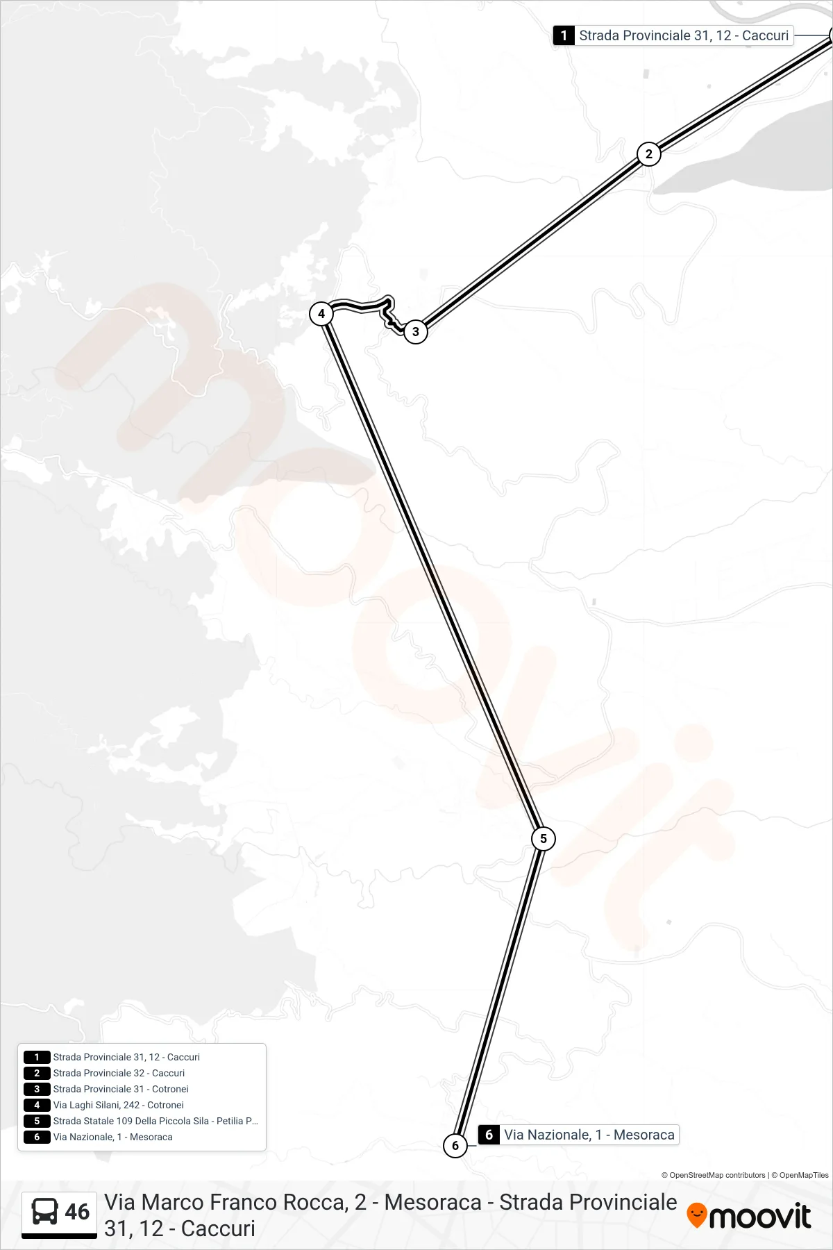 Linea 46  bus (Via Nazionale, 1 - Mesoraca) - Percorsi e fermate sulla mappa