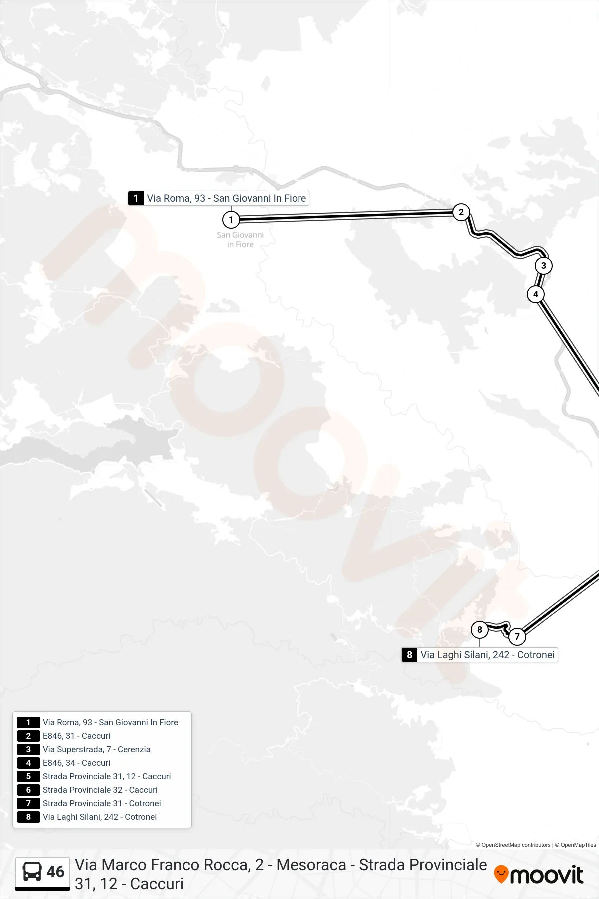 Linea 46 bus (Via Laghi Silani, 242 - Cotronei) - Percorsi e fermate sulla mappa