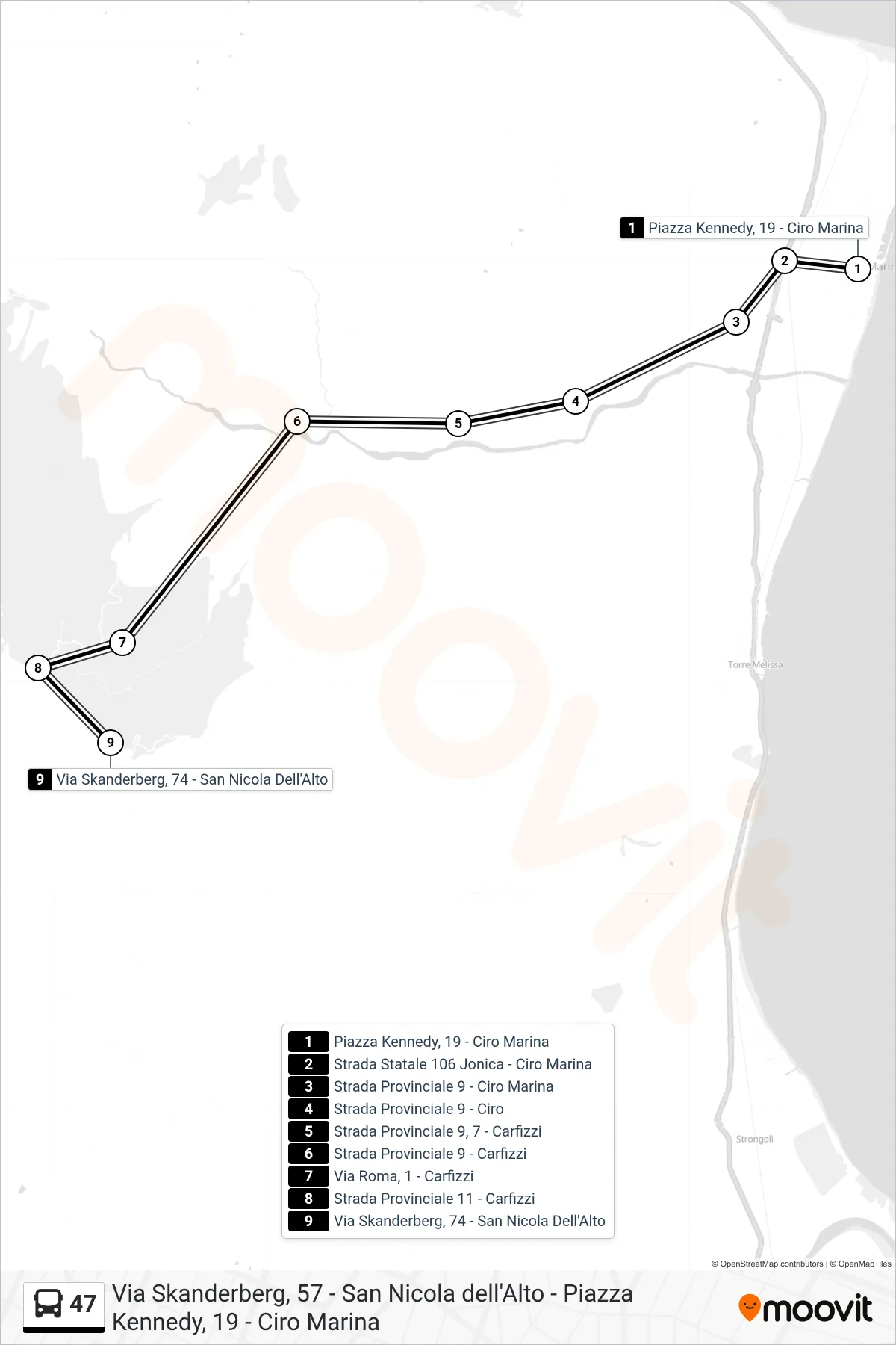 Linea 47 bus (Via Skanderberg, 74 - San Nicola Dell'Alto) - Percorsi e fermate sulla mappa
