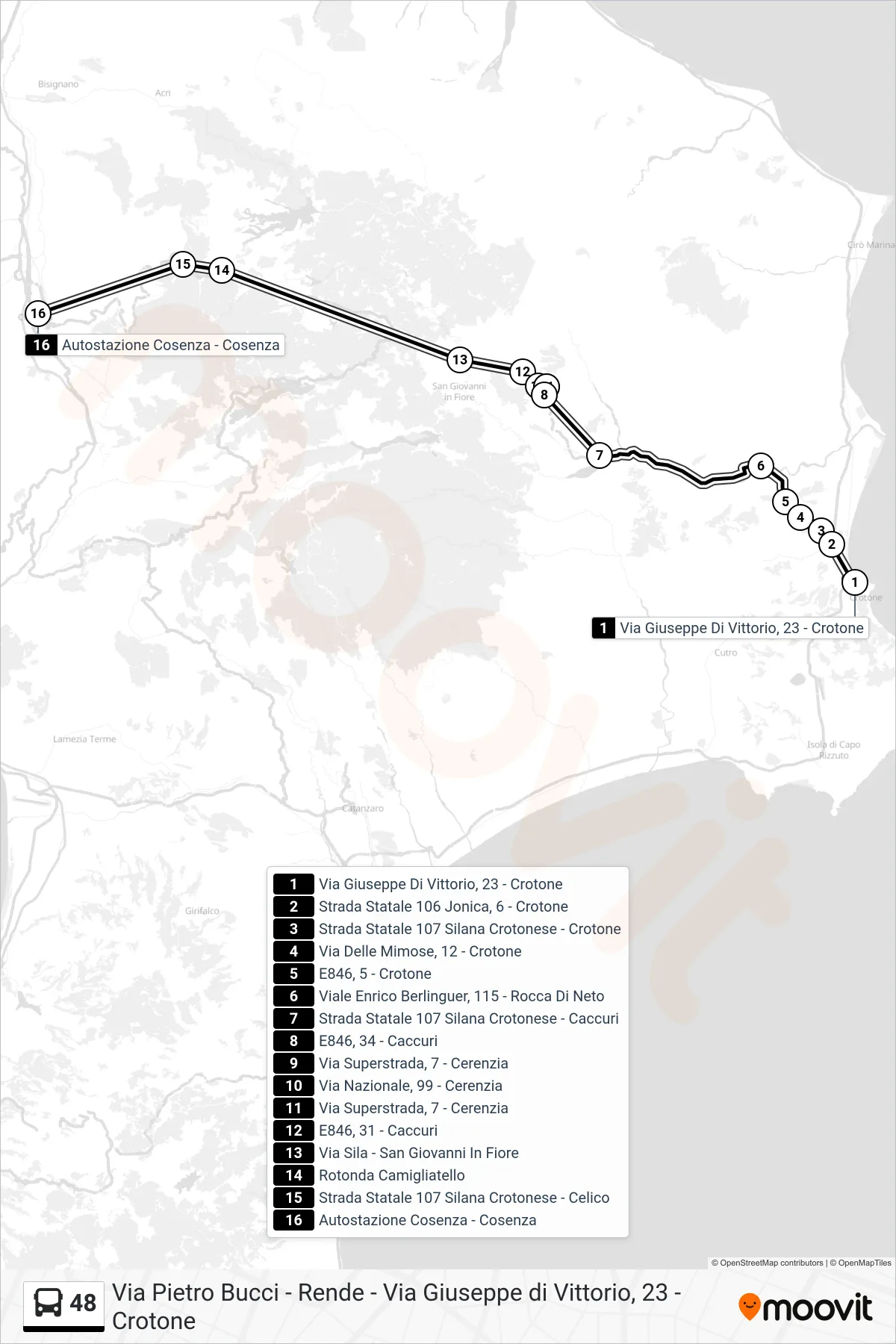 Linea 48 bus (Autostazione Cosenza - Cosenza) - Percorsi e fermate sulla mappa