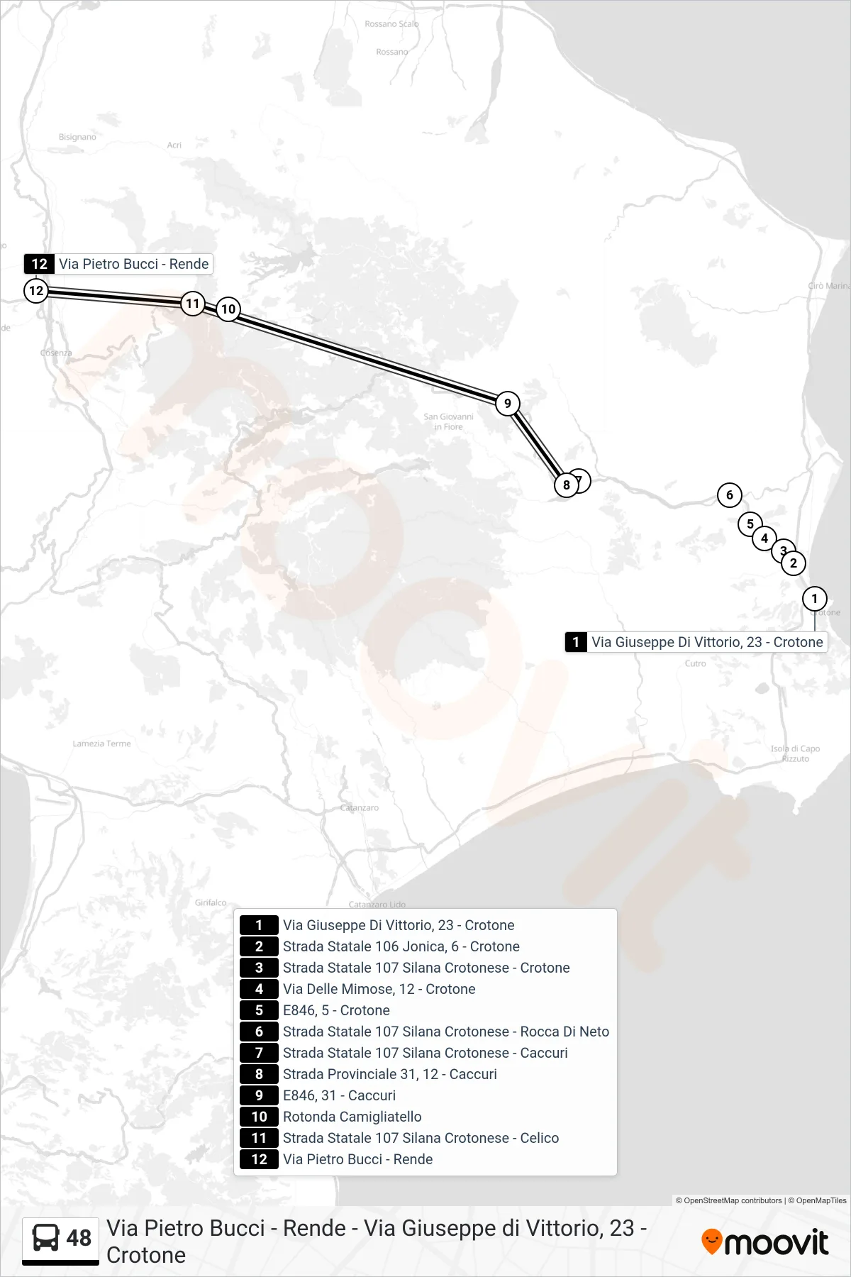 Linea 48  bus (Via Pietro Bucci - Rende) - Percorsi e fermate sulla mappa