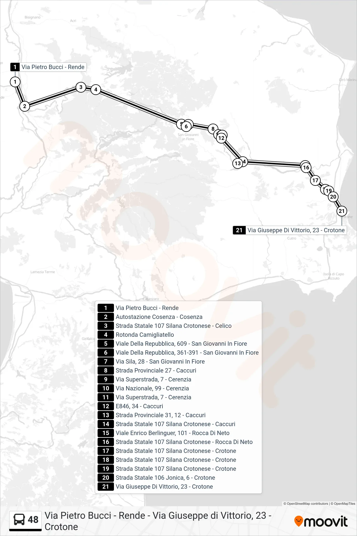 Linea 48  bus (Via Giuseppe Di Vittorio, 23 - Crotone) - Percorsi e fermate sulla mappa