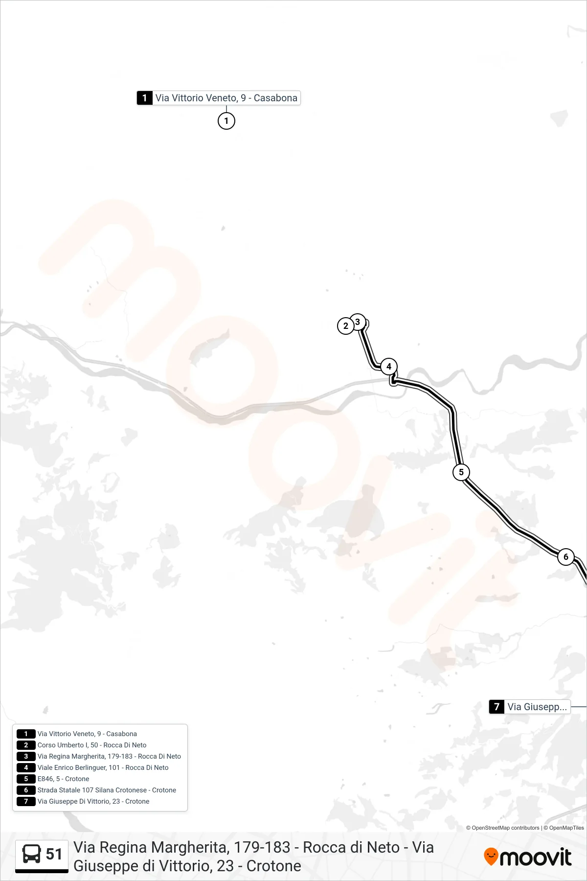 Linea 51  bus (Via Giuseppe Di Vittorio, 23 - Crotone) - Percorsi e fermate sulla mappa