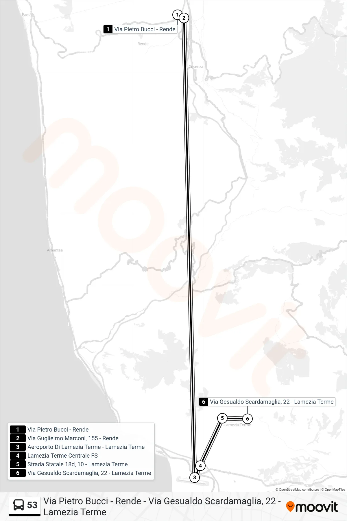 Linea 53 bus (Via Gesualdo Scardamaglia, 22 - Lamezia Terme) - Percorsi e fermate sulla mappa