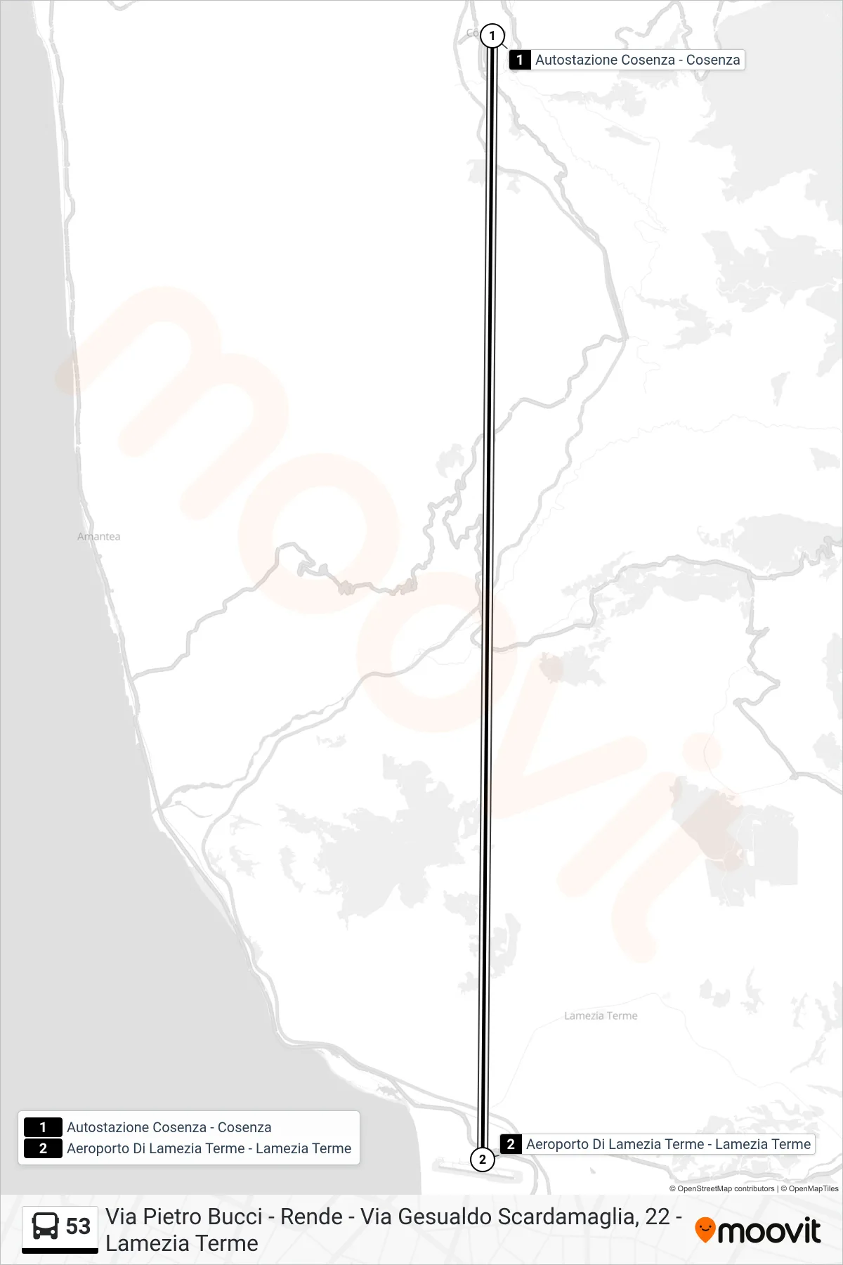 Linea 53 bus (Aeroporto Di Lamezia Terme - Lamezia Terme) - Percorsi e fermate sulla mappa