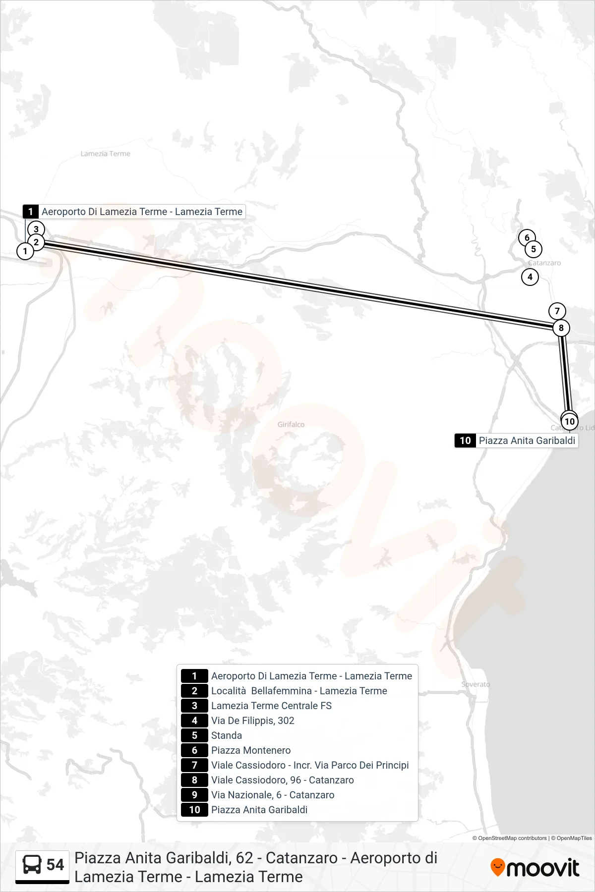 Linea 54 bus (Piazza Anita Garibaldi, 18 - Catanzaro) - Percorsi e fermate sulla mappa
