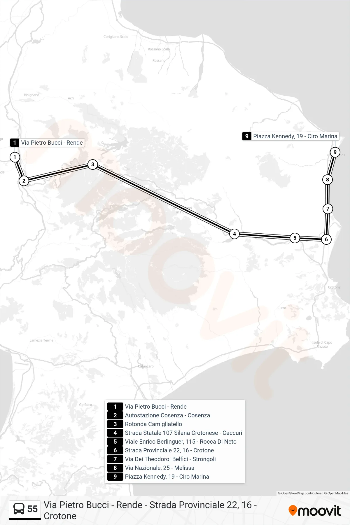 Linea 55  bus (Piazza Kennedy, 19 - Ciro Marina) - Percorsi e fermate sulla mappa