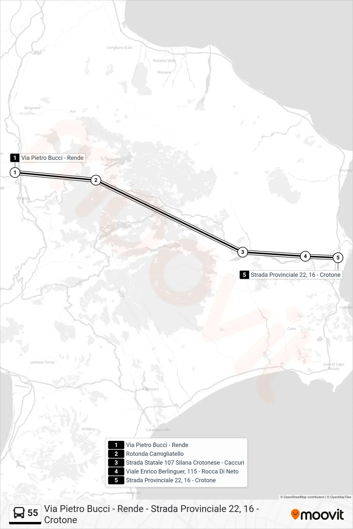 Linea 55 bus (Strada Provinciale 22, 16 - Crotone) - Percorsi e fermate sulla mappa