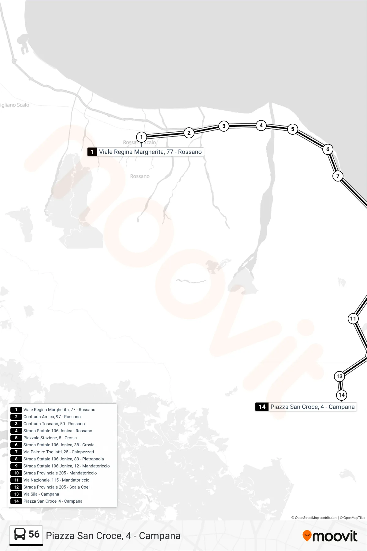 Linea 56 bus (Piazza San Croce, 4 - Campana) - Percorsi e fermate sulla mappa