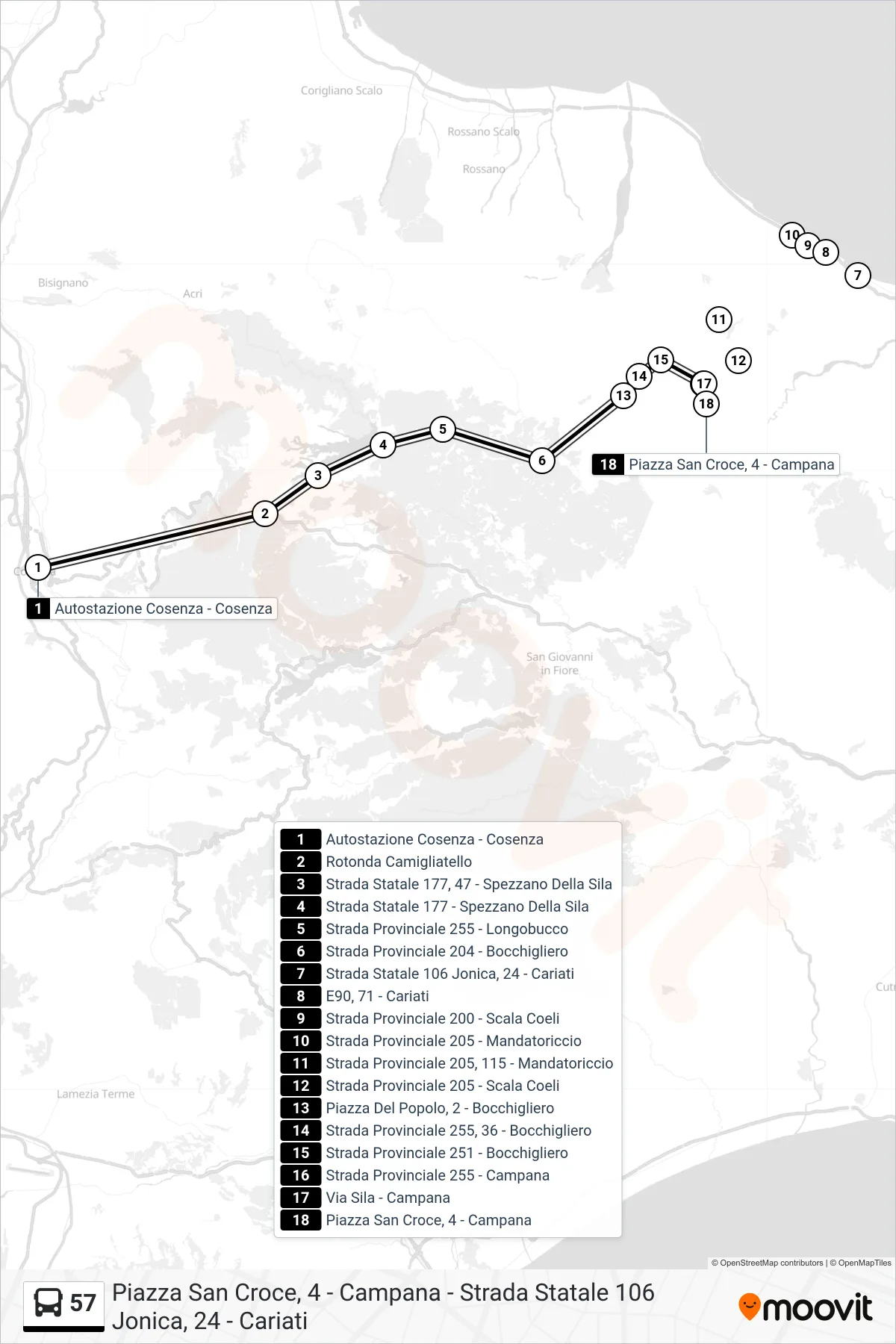 Linea 57 bus (Piazza San Croce, 4 - Campana) - Percorsi e fermate sulla mappa