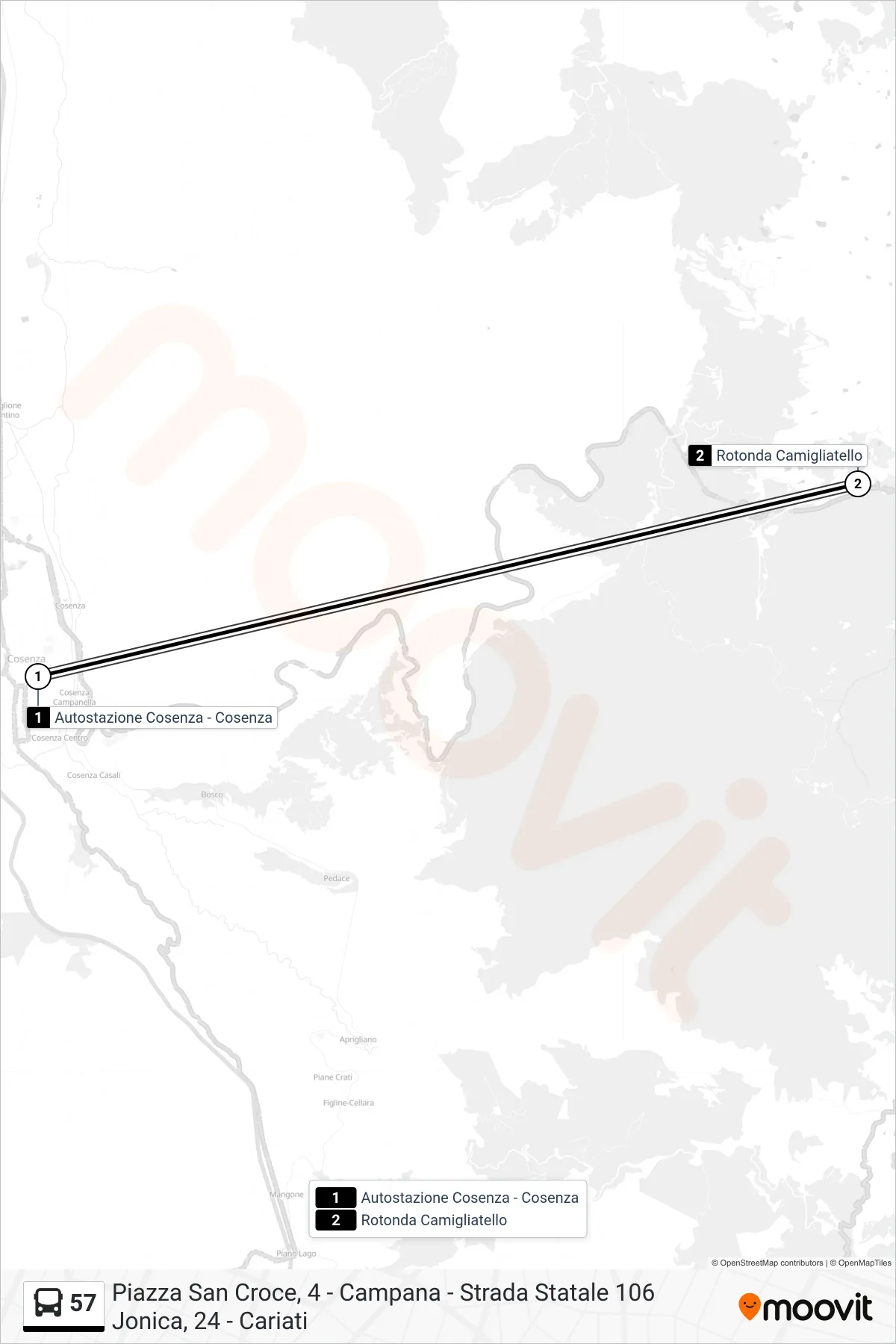 Linea 57 bus (Strada Provinciale 256, 107 - Spezzano Della Sila) - Percorsi e fermate sulla mappa