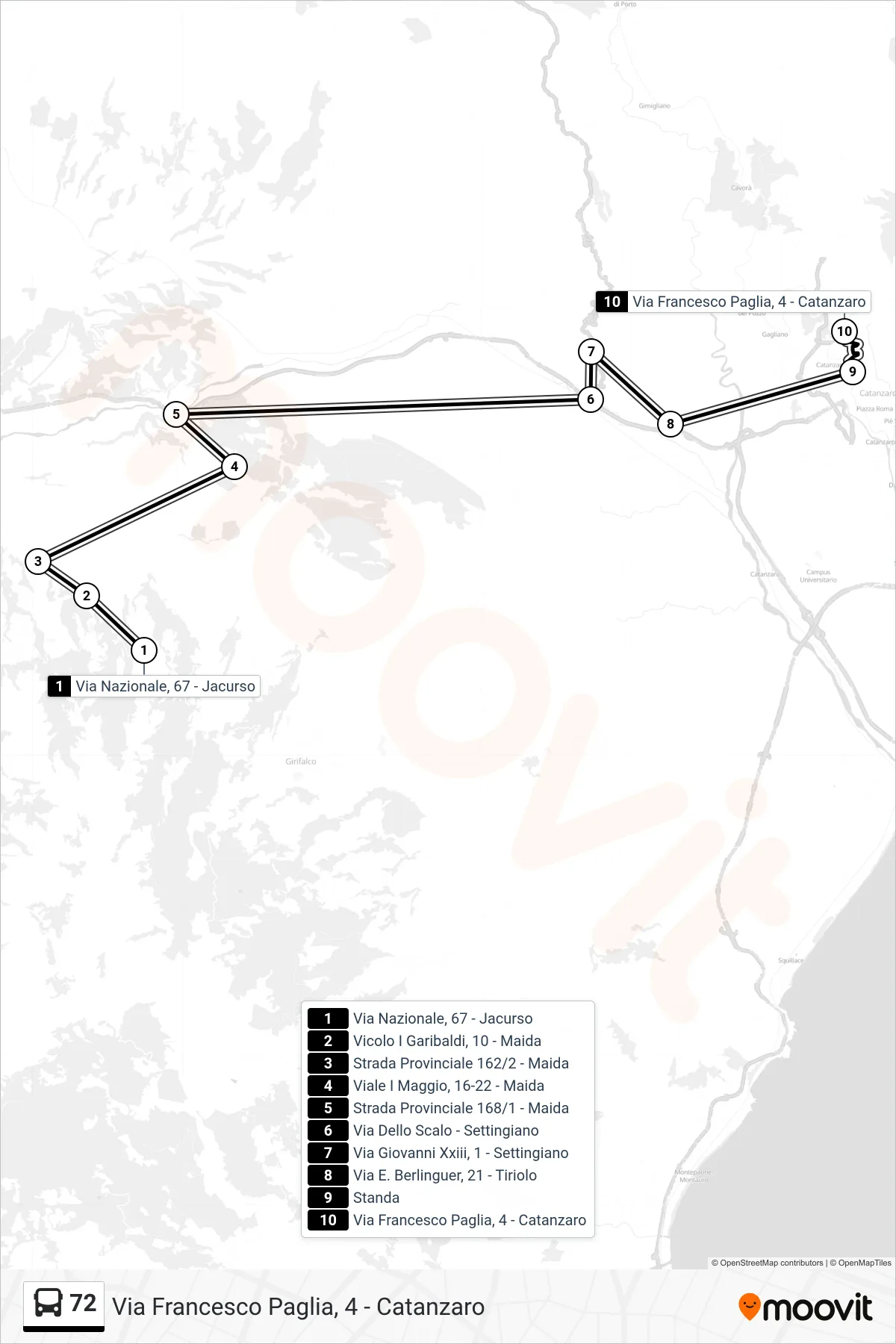 Linea 72  bus (Via Francesco Paglia, 4 - Catanzaro) - Percorsi e fermate sulla mappa