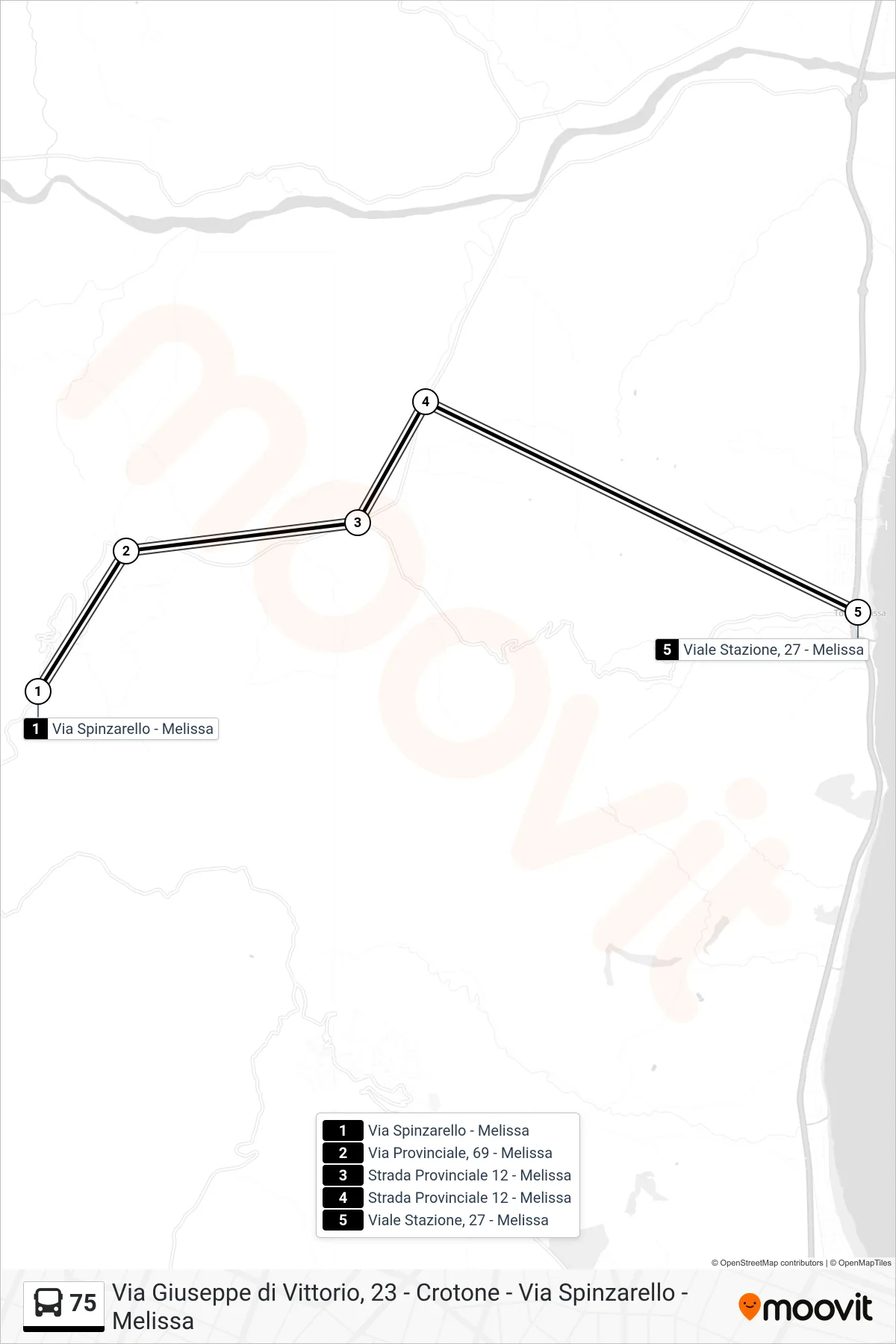 Linea 75 bus (Viale Stazione, 27 - Melissa) - Percorsi e fermate sulla mappa