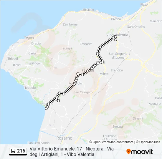 216 Bus Line Map