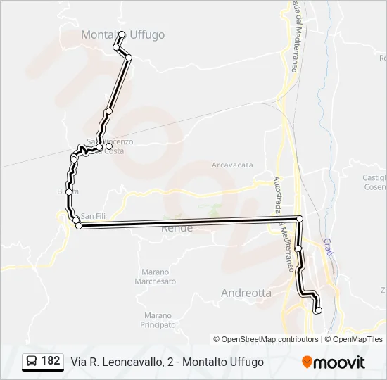 Percorso linea bus 182