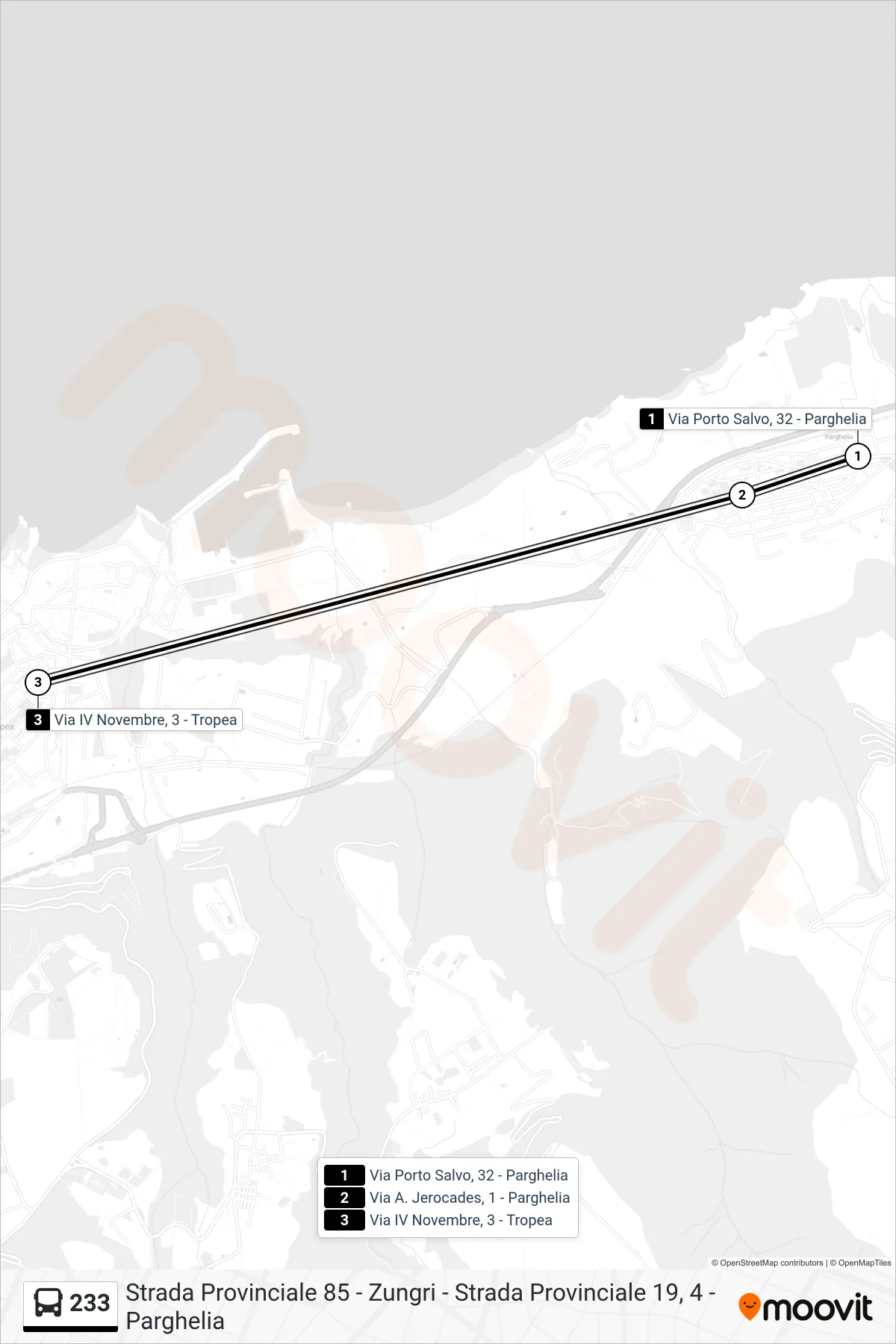 Linea 233  bus (Via IV Novembre, 3 - Tropea) - Percorsi e fermate sulla mappa