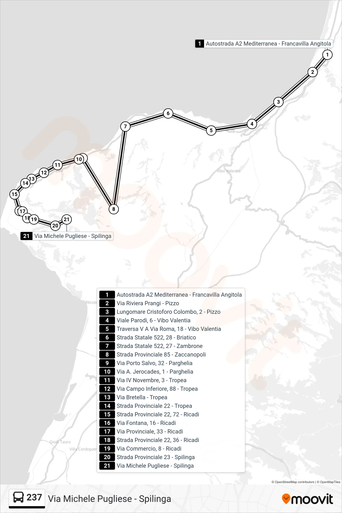 Linea 237 bus (Via Michele Pugliese - Spilinga) - Percorsi e fermate sulla mappa