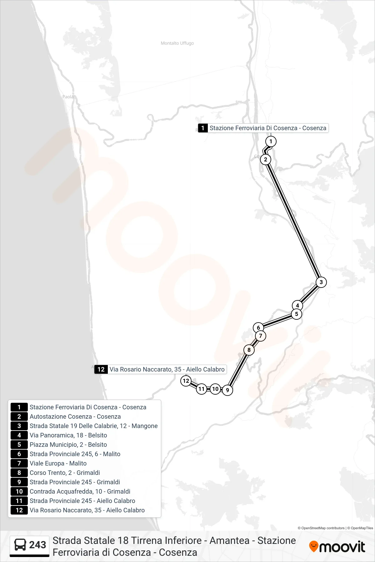 Linea 243 bus (Via Rosario Naccarato, 35 - Aiello Calabro) - Percorsi e fermate sulla mappa