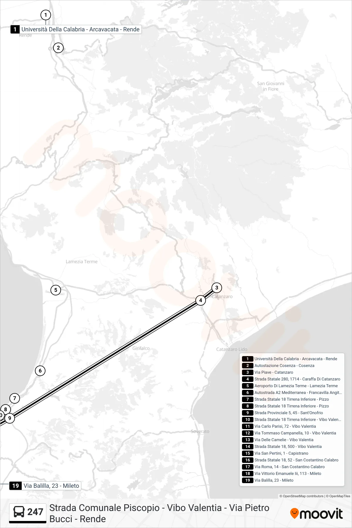 Linea 247 bus (Via Balilla, 23 - Mileto) - Percorsi e fermate sulla mappa