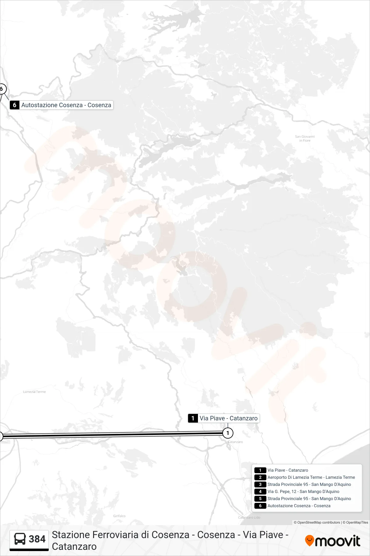 Linea 384 bus (Autostazione Cosenza - Cosenza) - Percorsi e fermate sulla mappa