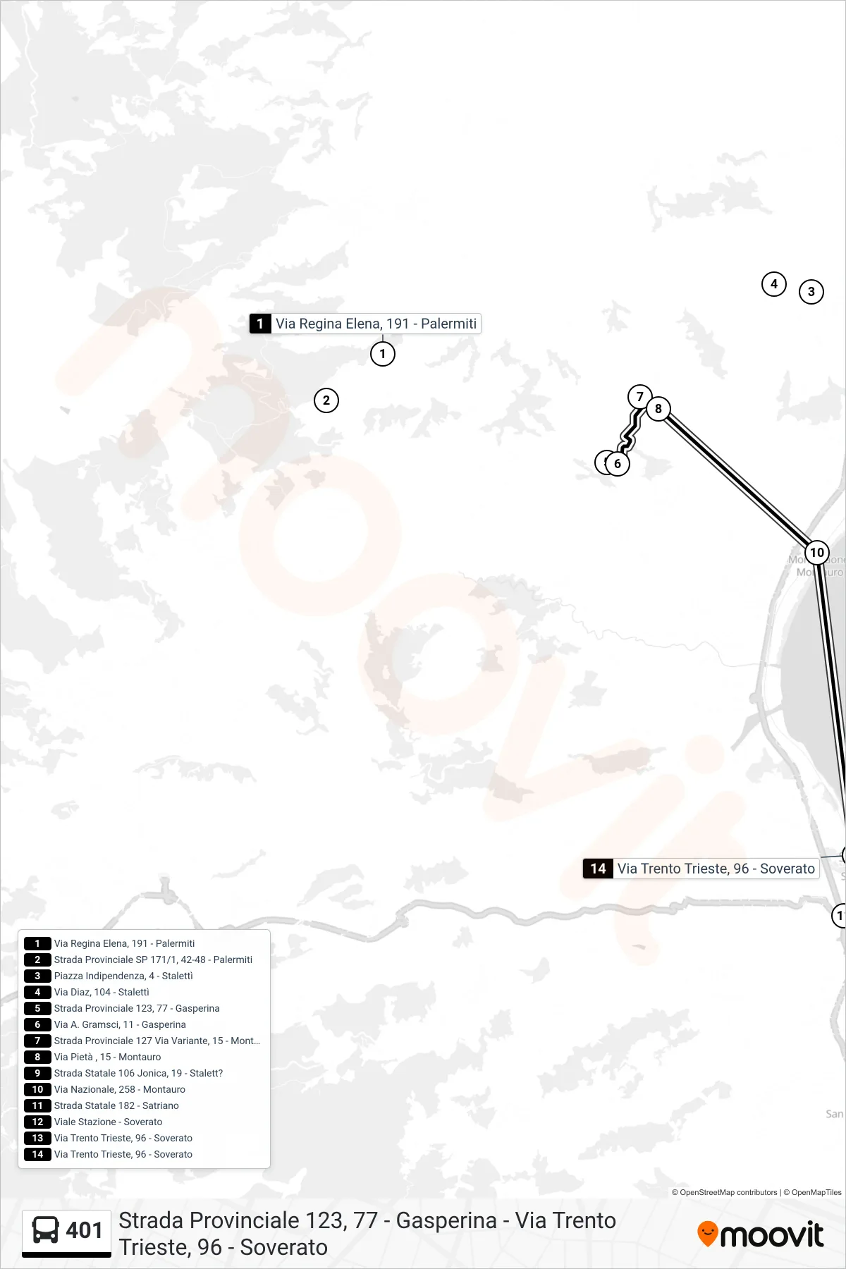 Linea 401  bus (Via Trento Trieste, 96 - Soverato) - Percorsi e fermate sulla mappa