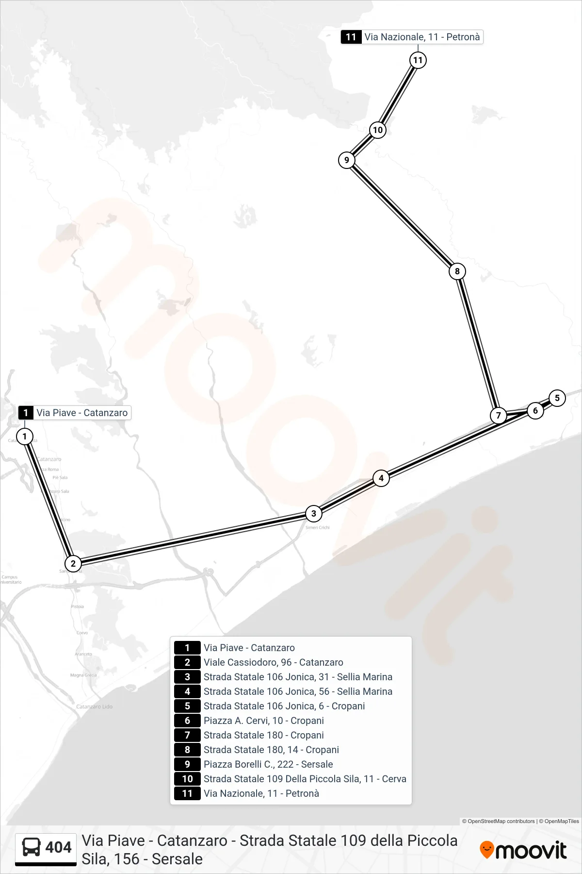 Linea 404 bus (Via Nazionale, 11 - Petronà) - Percorsi e fermate sulla mappa
