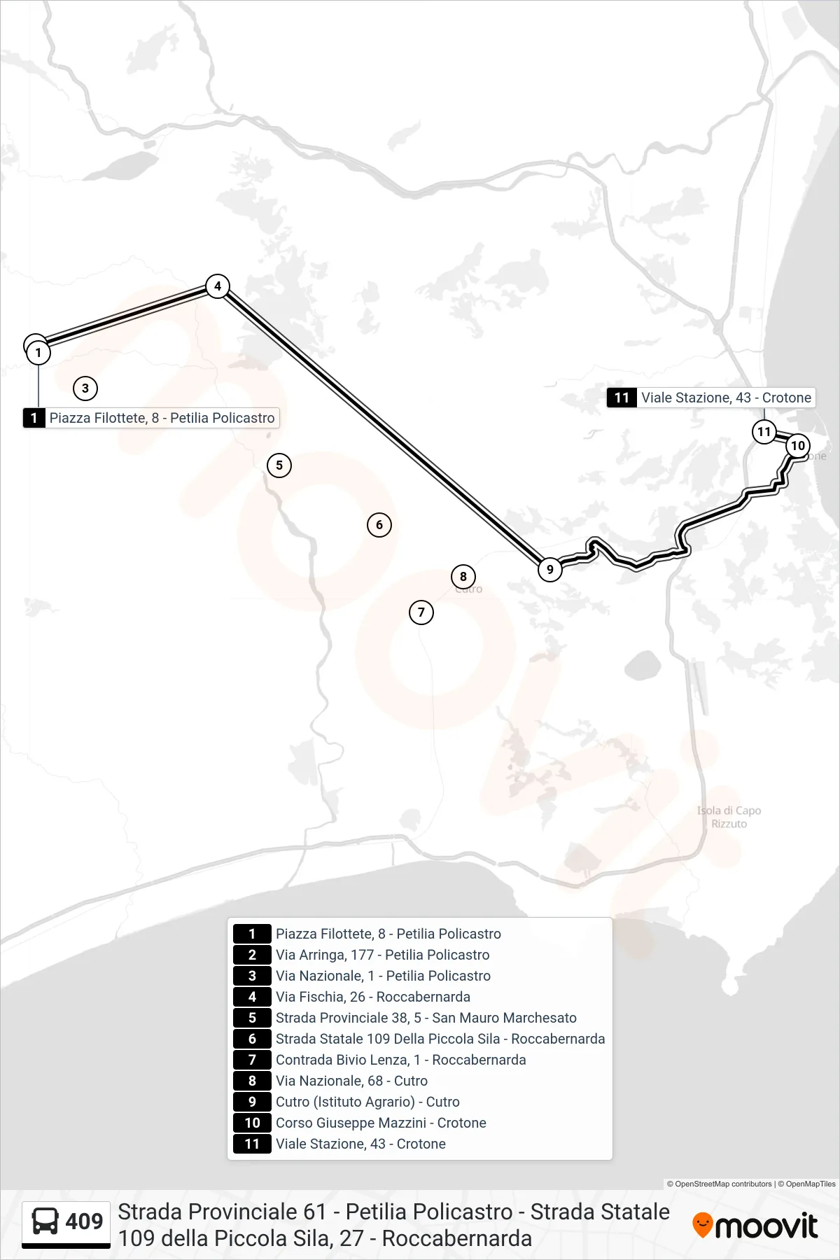 Linea 409 bus (Viale Stazione, 43 - Crotone) - Percorsi e fermate sulla mappa
