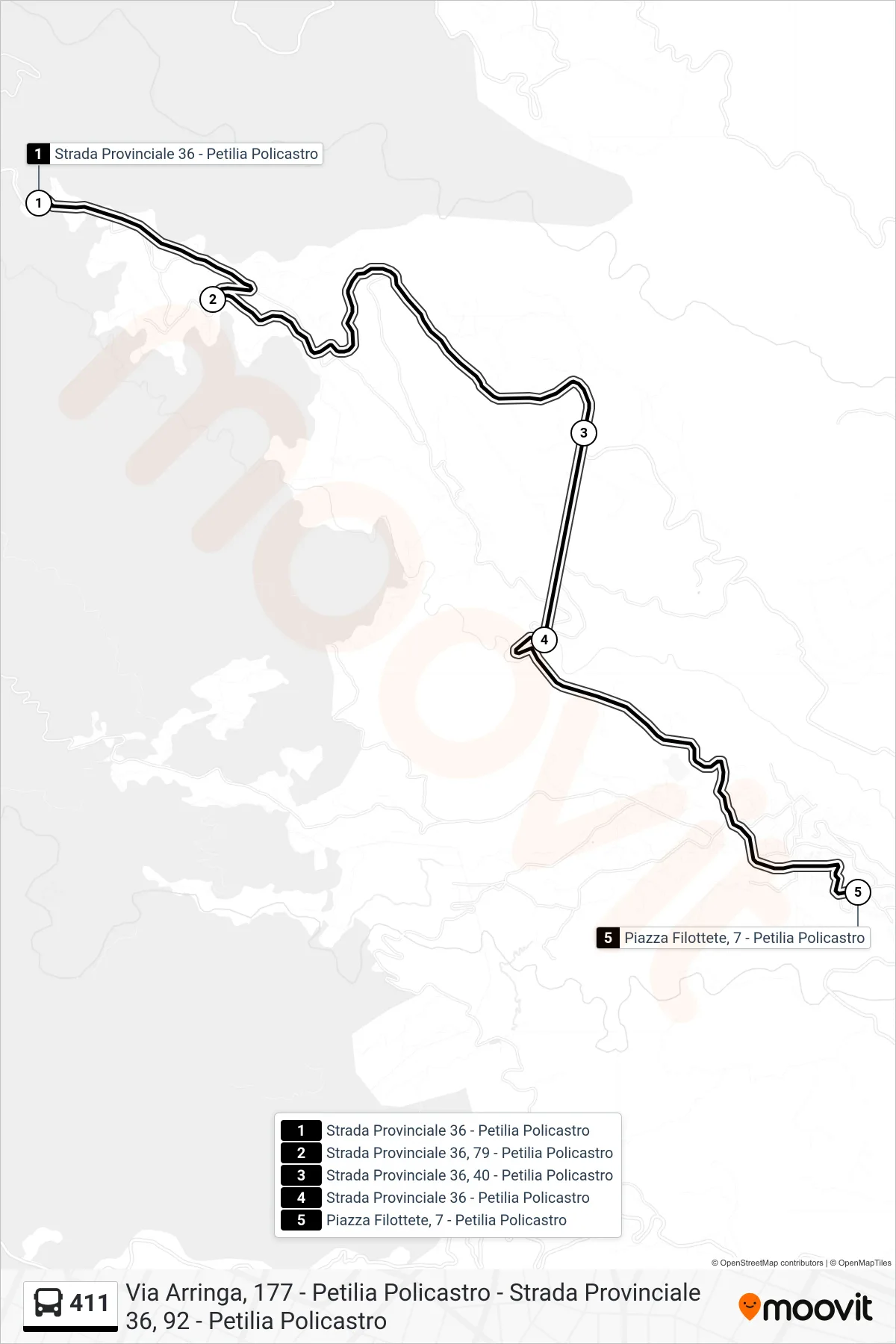 Linea 411  bus (Piazza Filottete, 7 - Petilia Policastro) - Percorsi e fermate sulla mappa