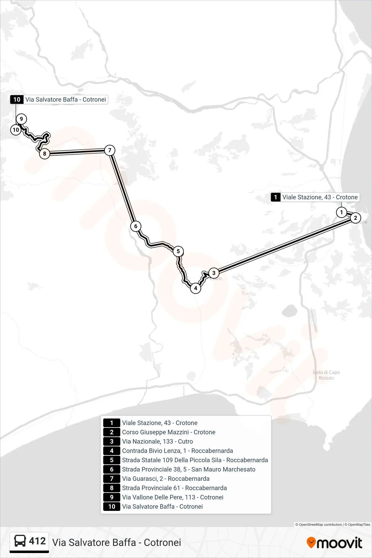 Linea 412 bus (Via Salvatore Baffa - Cotronei) - Percorsi e fermate sulla mappa