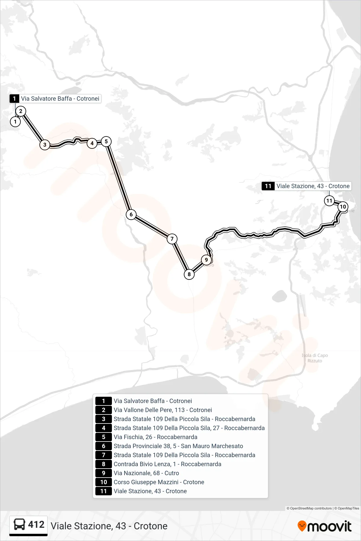 Linea 412  bus (Viale Stazione, 43 - Crotone) - Percorsi e fermate sulla mappa