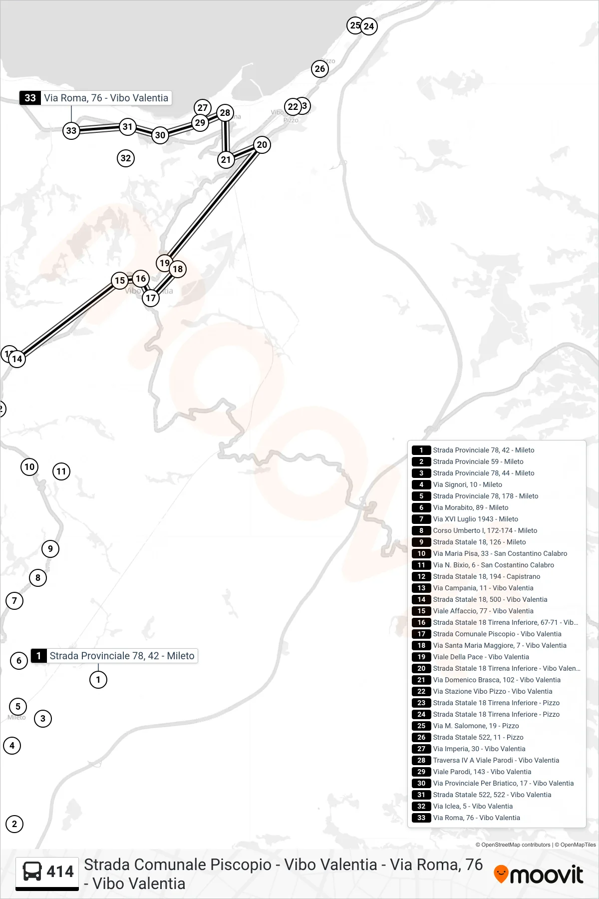 Linea 414 bus (Via Roma, 76 - Vibo Valentia) - Percorsi e fermate sulla mappa