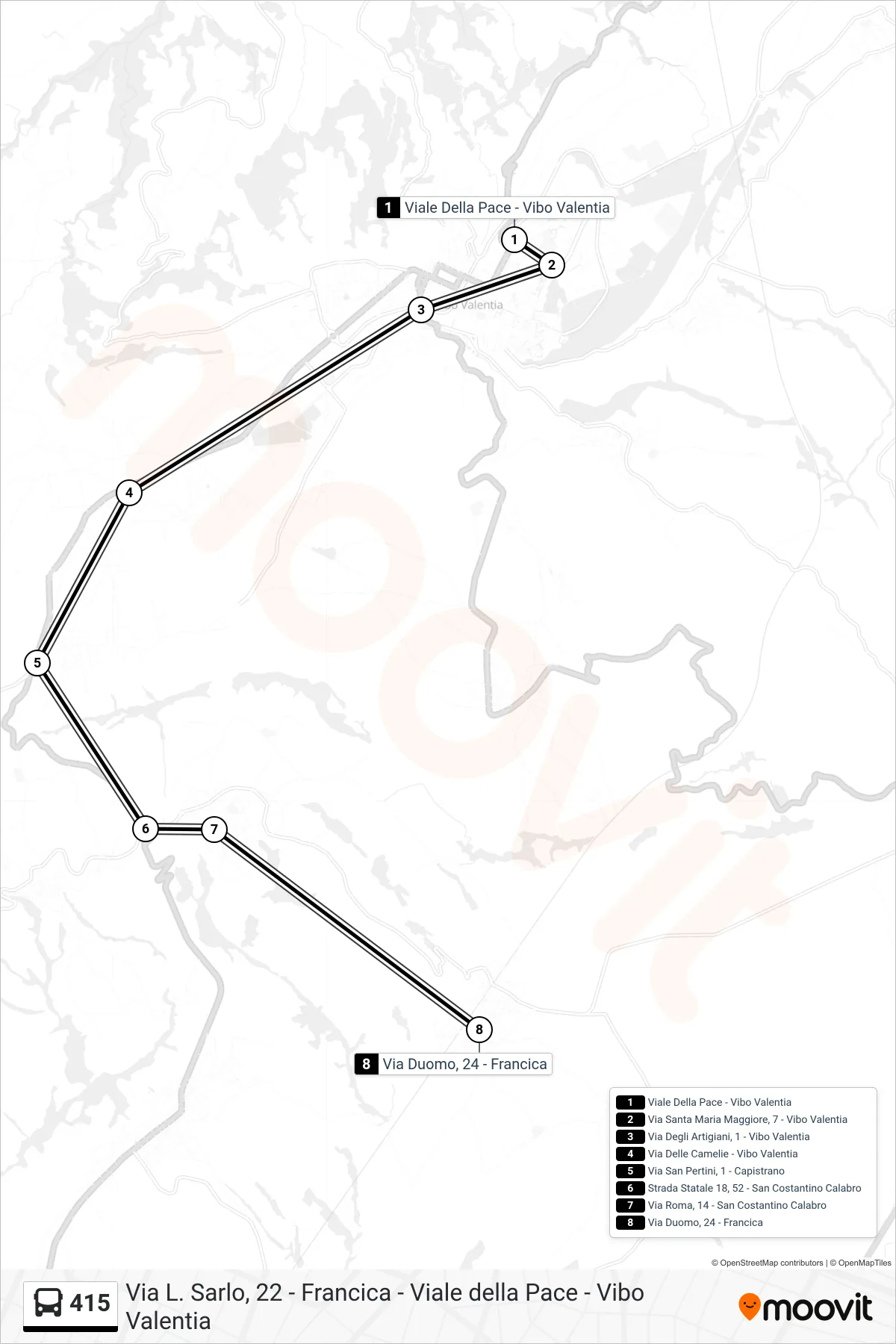Linea 415 bus (Via Duomo, 24 - Francica) - Percorsi e fermate sulla mappa