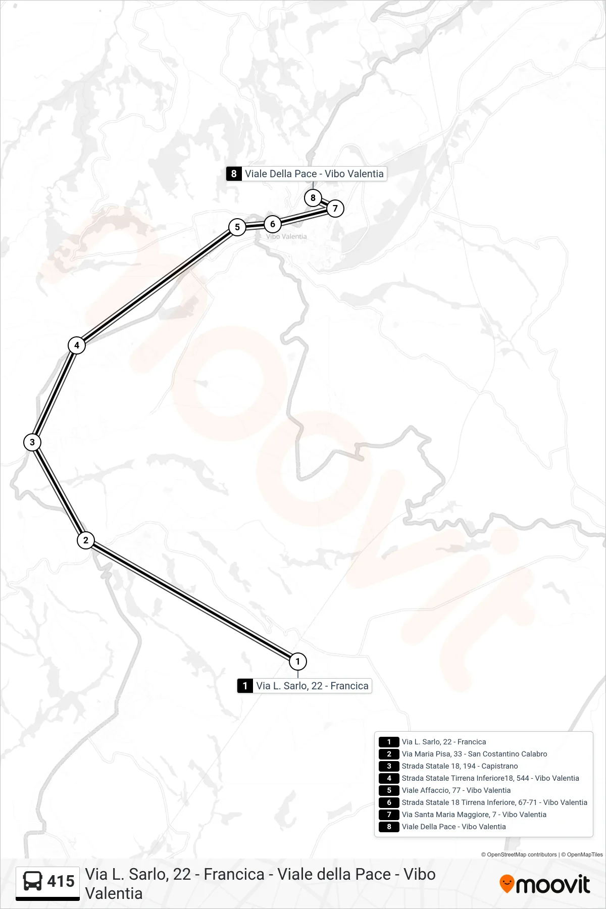 Linea 415 bus (Viale Della Pace - Vibo Valentia) - Percorsi e fermate sulla mappa
