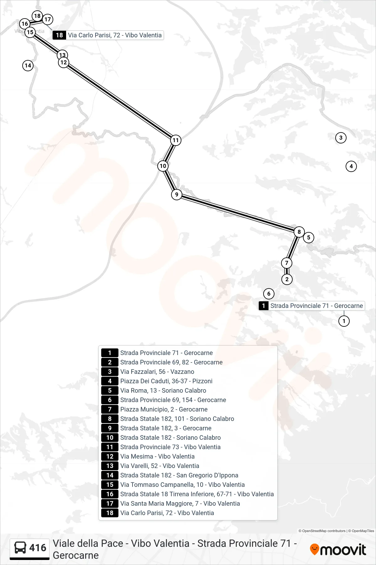 Linea 416 bus (Via Carlo Parisi, 72 - Vibo Valentia) - Percorsi e fermate sulla mappa
