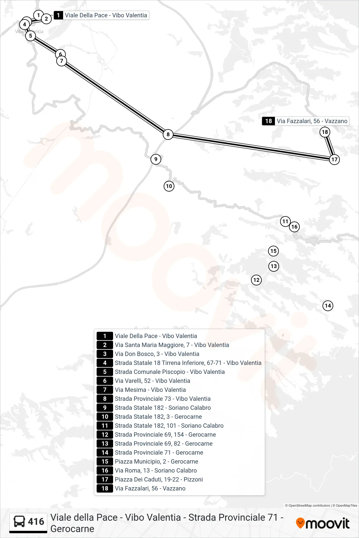 Linea 416  bus (Via Fazzalari, 56 - Vazzano) - Percorsi e fermate sulla mappa