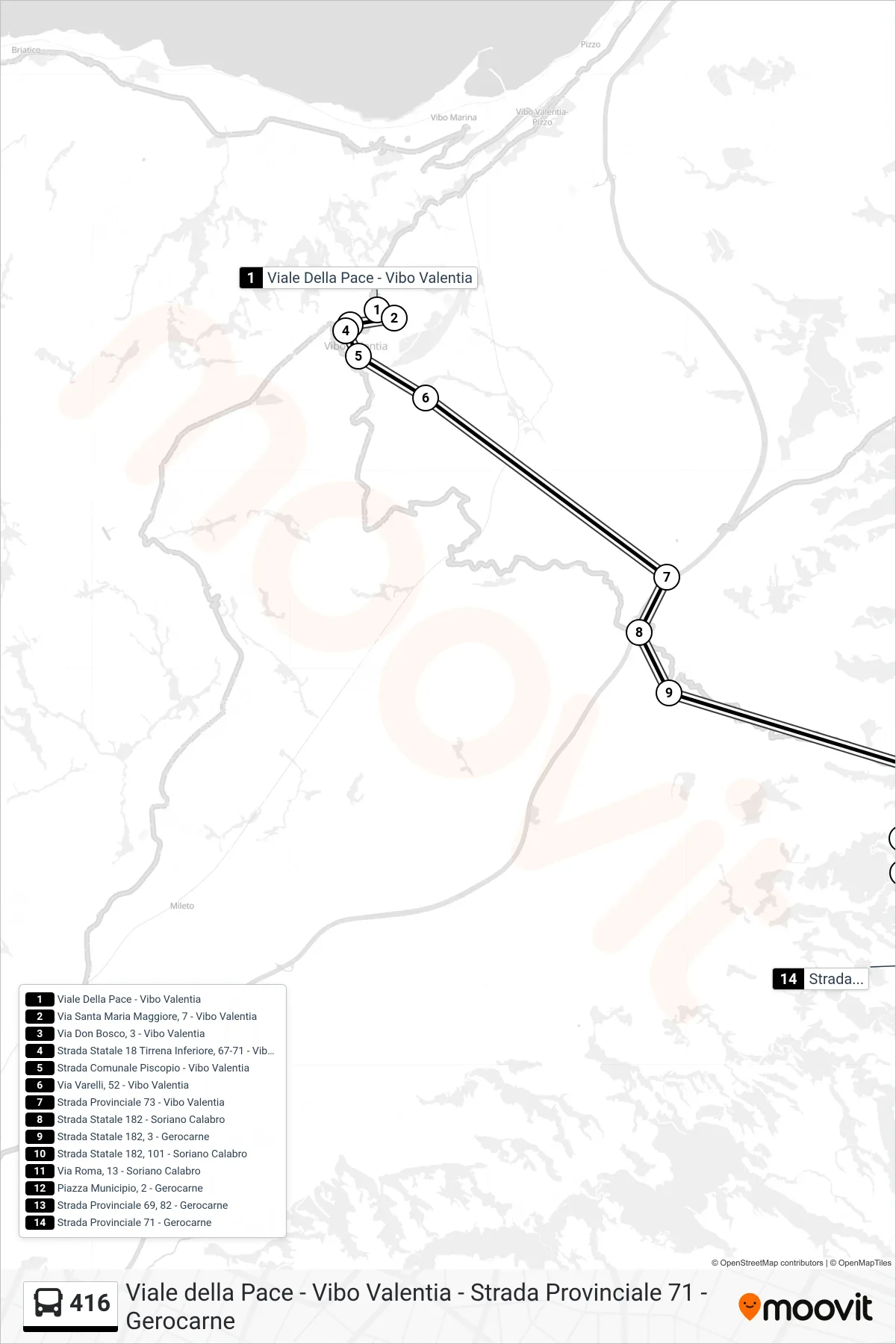 Linea 416 bus (Strada Provinciale 71 - Gerocarne) - Percorsi e fermate sulla mappa