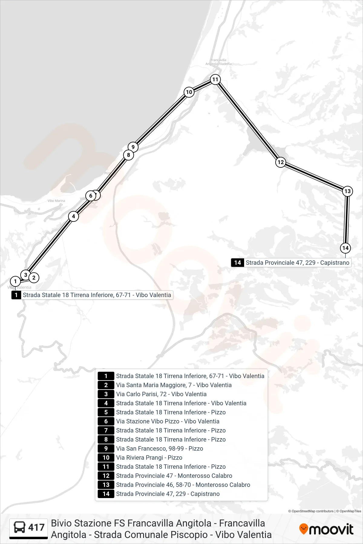 Linea 417  bus (Strada Provinciale 47, 229 - Capistrano) - Percorsi e fermate sulla mappa