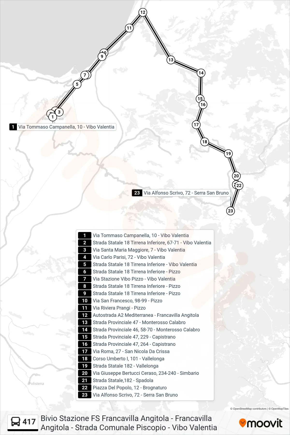 Linea 417 bus (Via Alfonso Scrivo, 72 - Serra San Bruno) - Percorsi e fermate sulla mappa