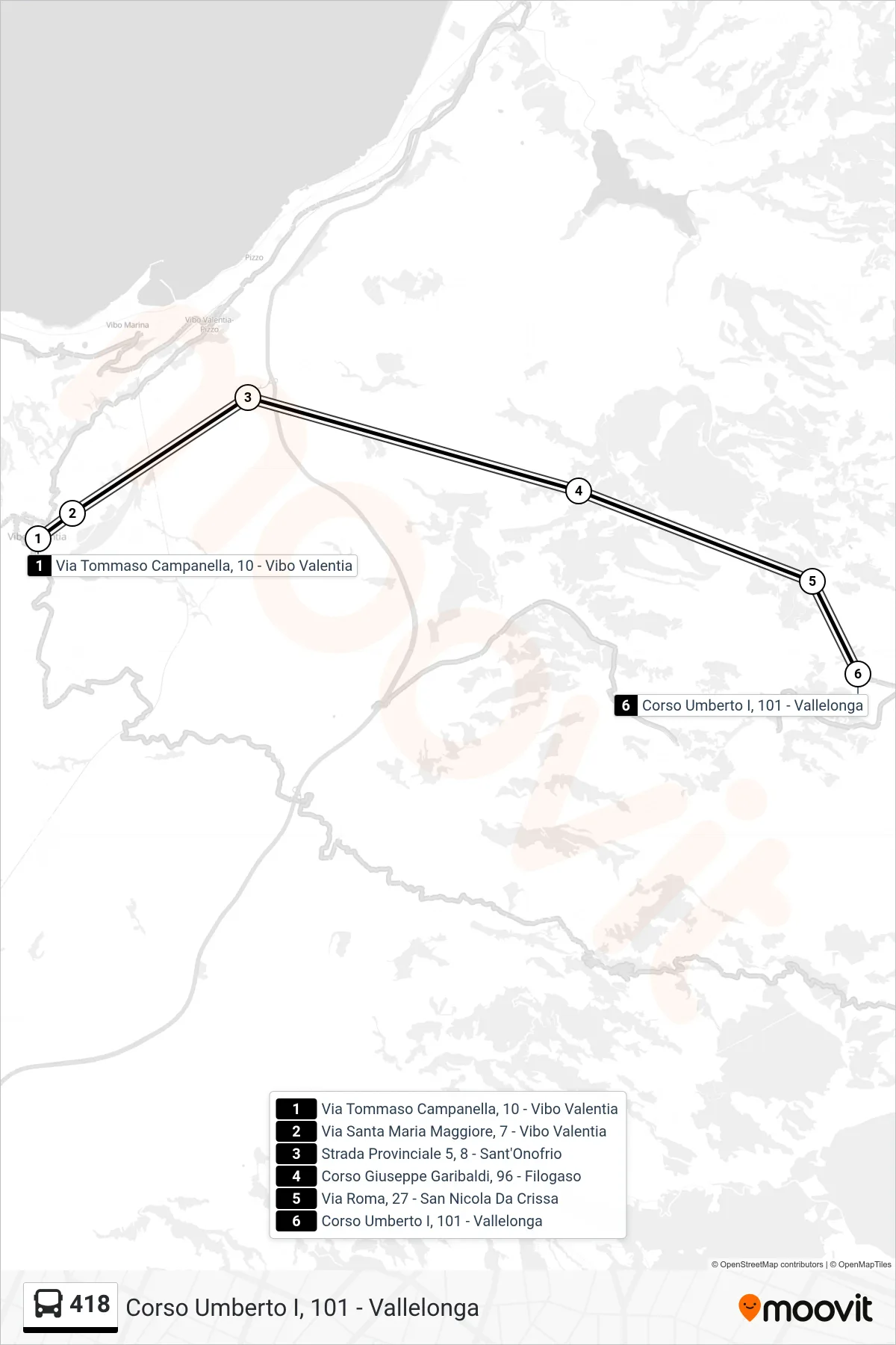 Linea 418 bus (Corso Umberto I, 101 - Vallelonga) - Percorsi e fermate sulla mappa