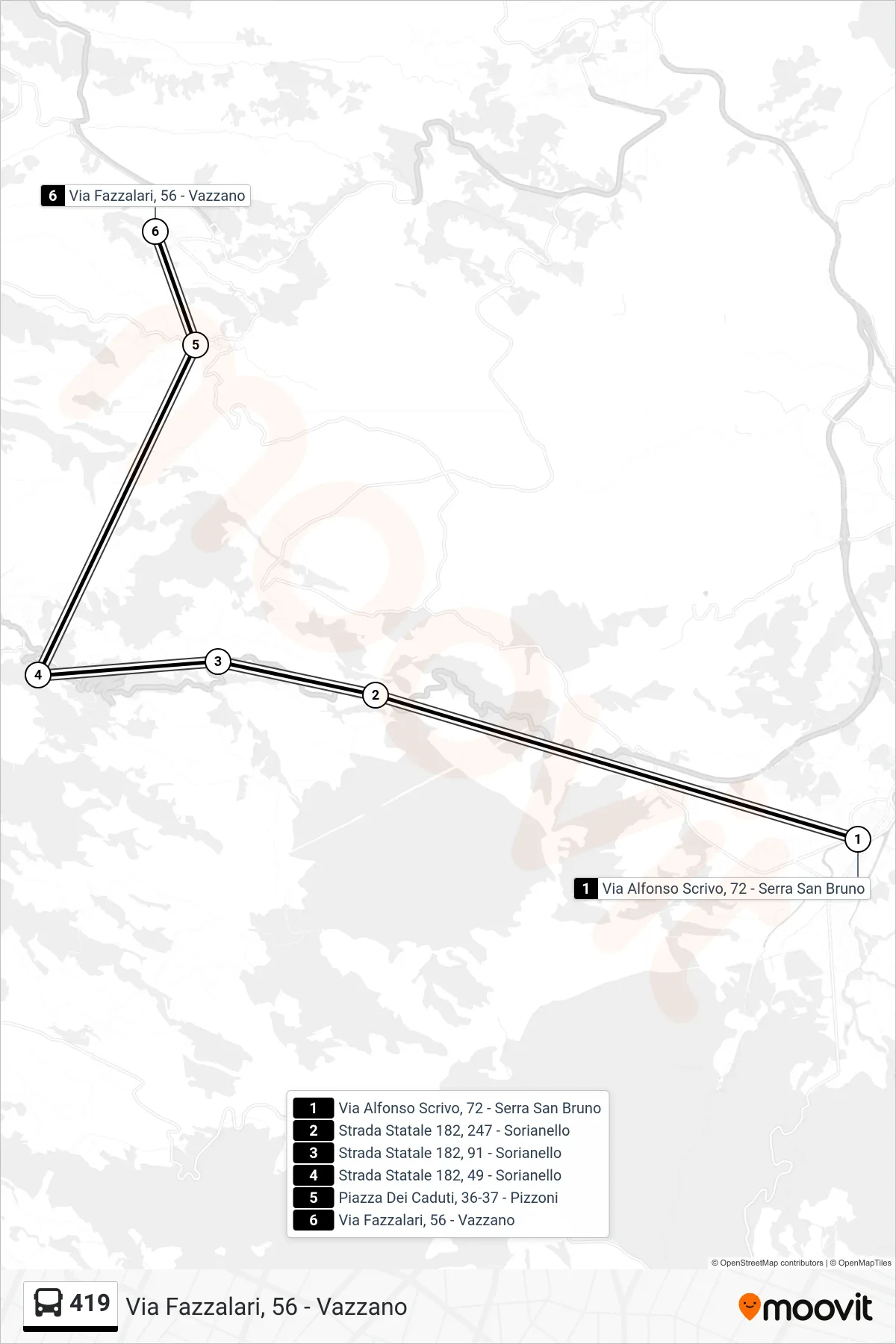 Linea 419  bus (Via Fazzalari, 56 - Vazzano) - Percorsi e fermate sulla mappa
