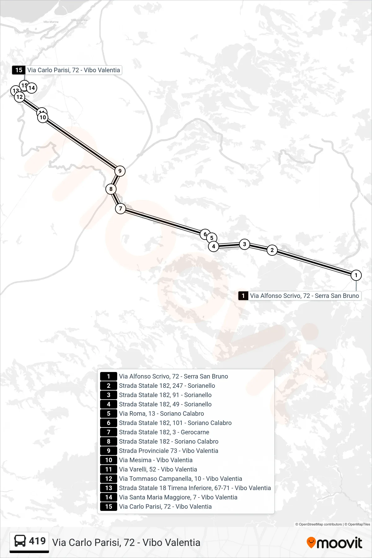 Linea 419  bus (Via Carlo Parisi, 72 - Vibo Valentia) - Percorsi e fermate sulla mappa