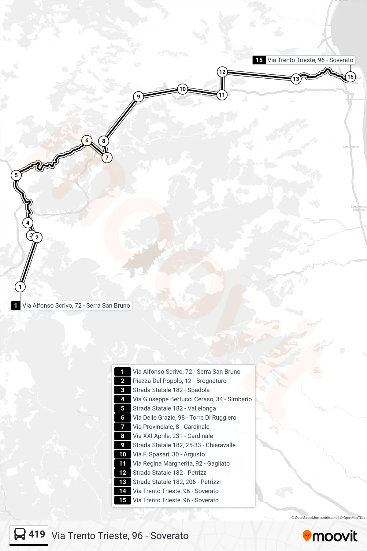 Linea 419  bus (Via Trento Trieste, 96 - Soverato) - Percorsi e fermate sulla mappa