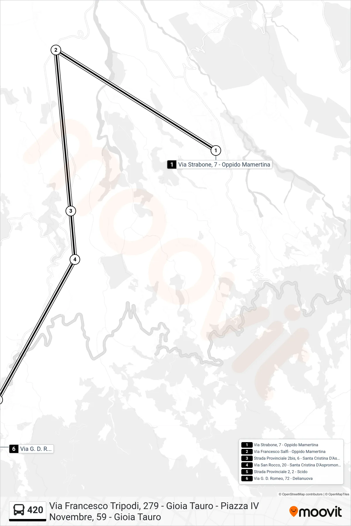 Linea 420 bus (Via G. D. Romeo, 72 - Delianuova) - Percorsi e fermate sulla mappa