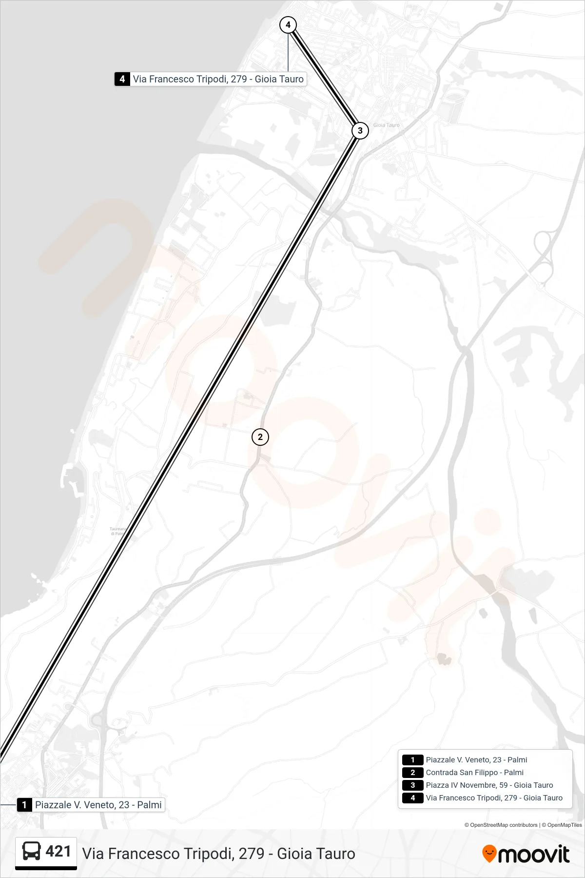 Linea 421 bus (Via Francesco Tripodi, 279 - Gioia Tauro) - Percorsi e fermate sulla mappa